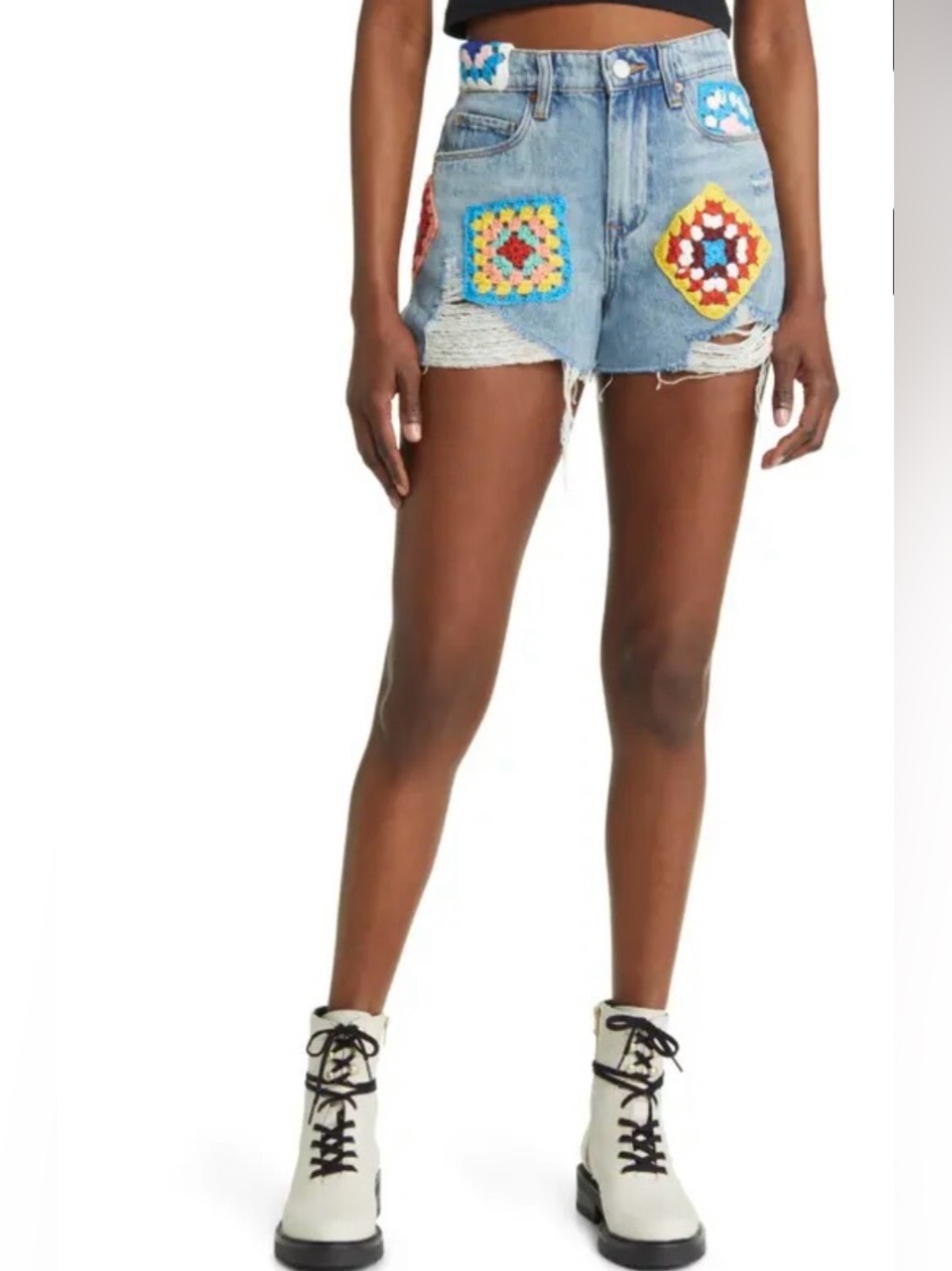 Blank NYC Crocheted Jean Shorts Girls 14 Festival Distressed